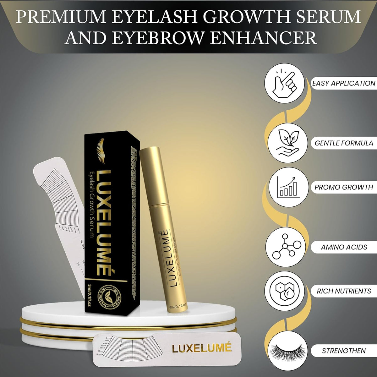 Eyelash Growth Serum for Thicker and Longer Looking Eyelashes, Advanced Lash Enhancing Serum for Natural Lashes & Brows with Eyelash Ruler, Vegan & Cruelty-Free