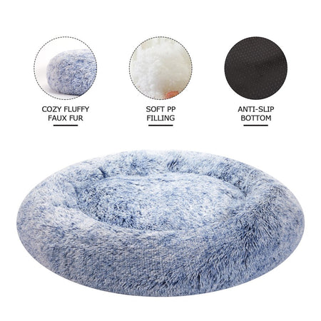 Calming Donut Dog Cat Cuddler Bed, 23" round Plush Pet Bed for Small Dogs & Cats, Navy Blue