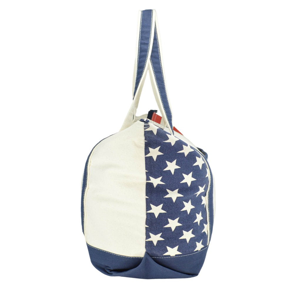 Stars and Stripes Zippered Cotton Canvas USA 4Th of July Patriotic Handbag Shopping Tote