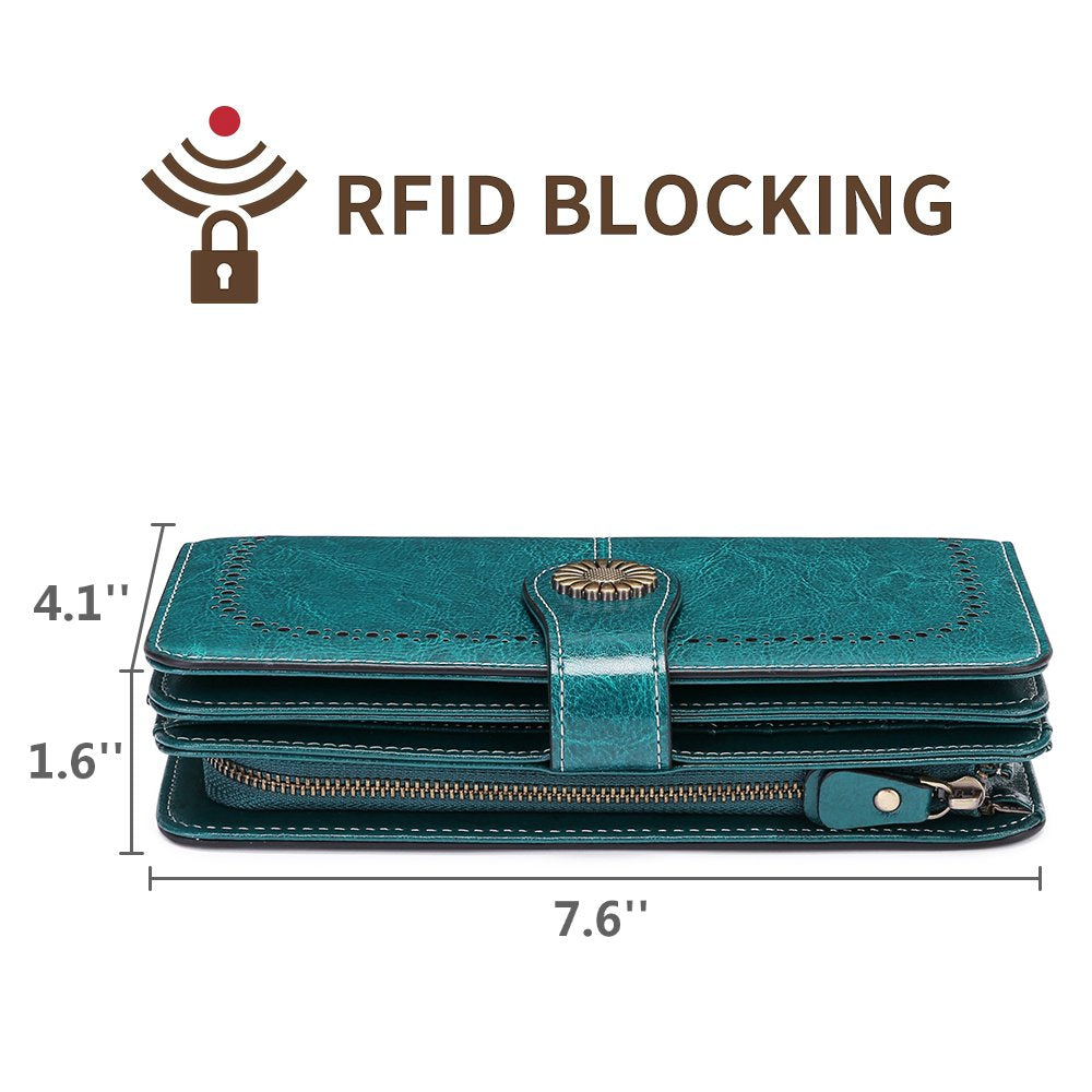 Wallets for Women Genuine Leather Credit Card Holder with RFID Blocking Large Capacity Wristlet