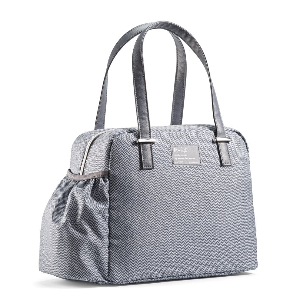 Fit + Fresh Laketown Lunch Bag, Large Lunch Tote, Reusable Insulated Lunch Bag for Work, Gray