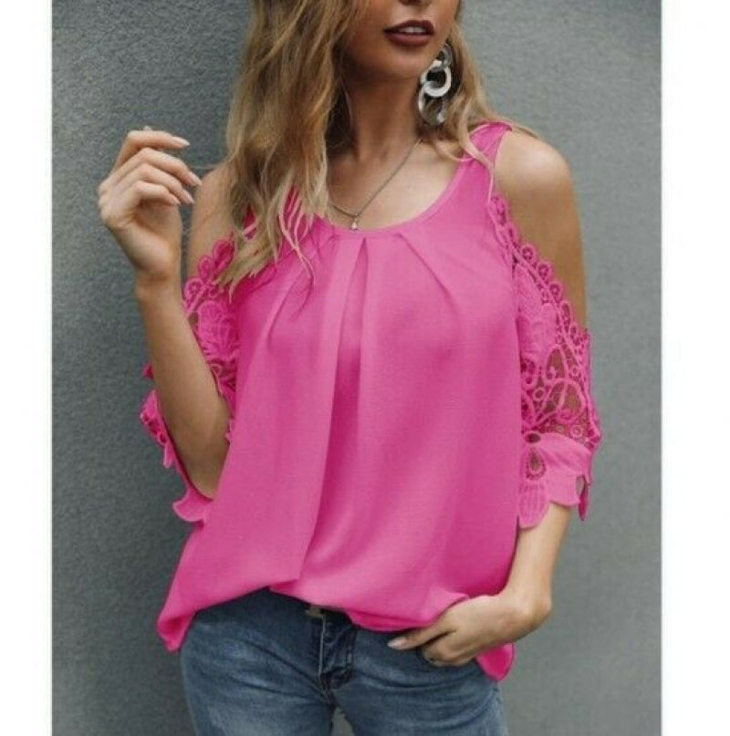 Summer New Women'S Sling Strapless Short-Sleeved Casual Solid Color Shirt