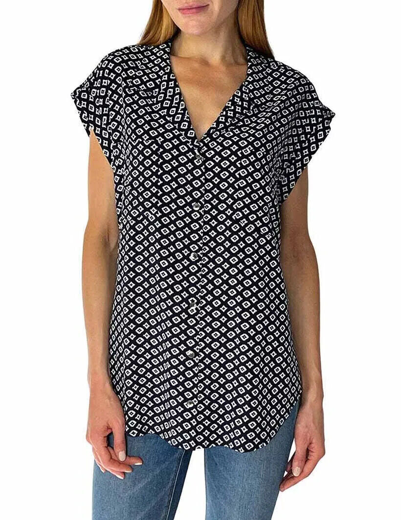 Jachs NY Girlfriend Women’S Printed Short Sleeve Blouse - Colors Sizes - 1577525