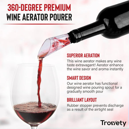 360-Degree Wine Aerator Pourer Spout - 2-In-1 Diffuser Oxygenator & Pouring Dispenser