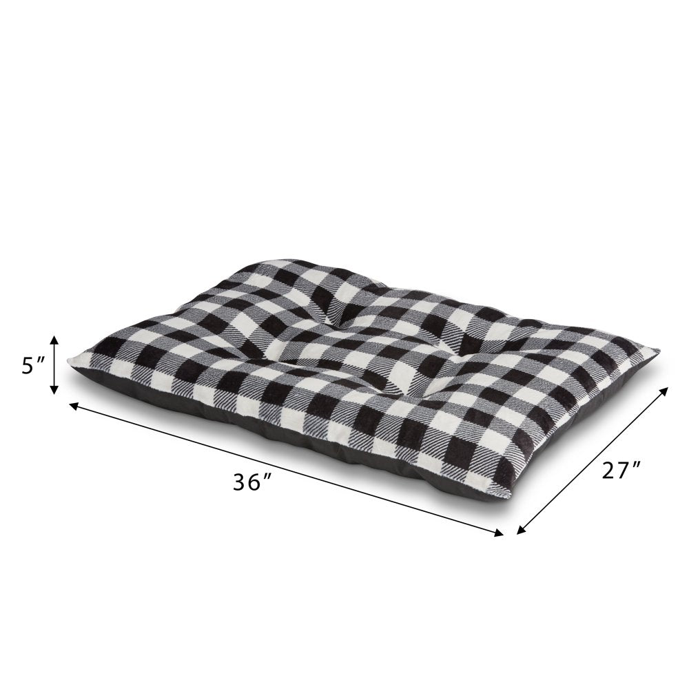 Tufted Pillow Large Dog Bed Gift Set, Red Knit & Black/White Buffalo Plaid