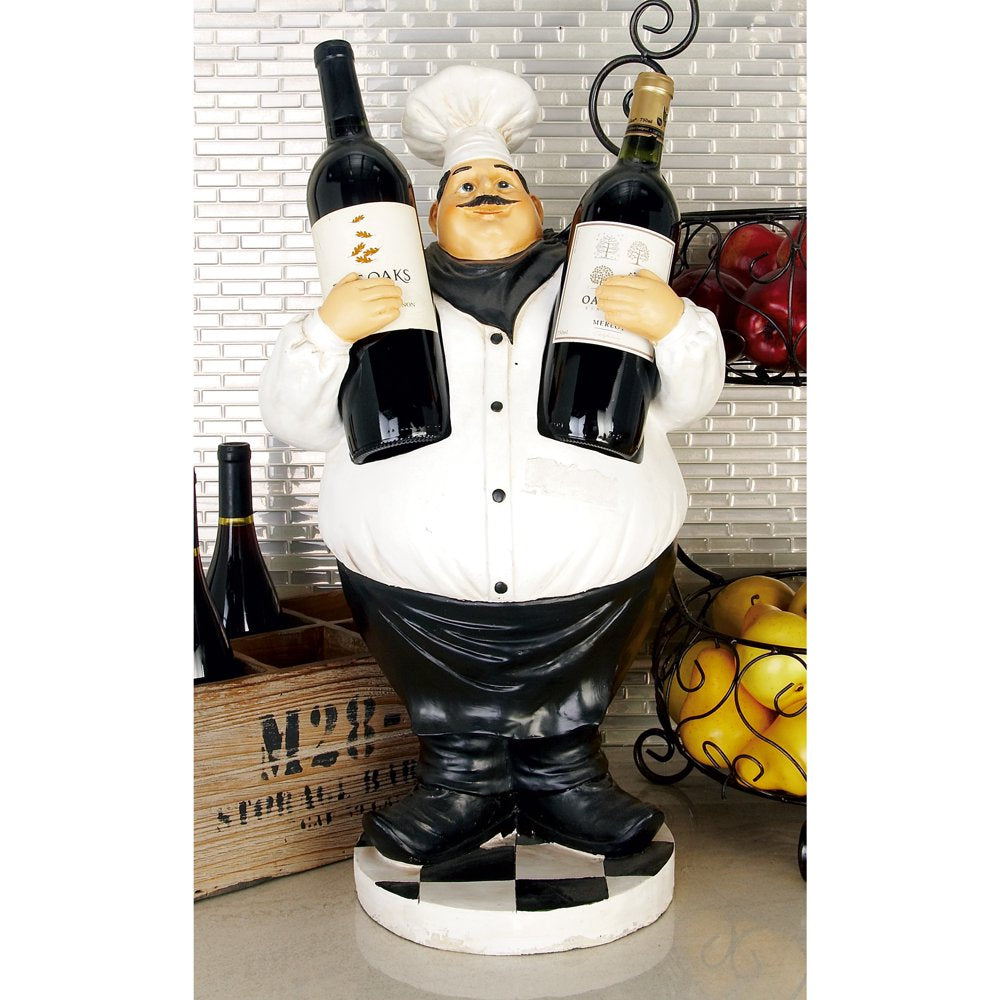 12" X 24" White Polystone Chef Sculpture with 2 Wine Holder Slots, by