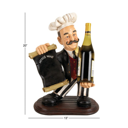 13" X 20" Black Polystone Chef Sculpture with Chalkboard and Wine Holder Slot, by