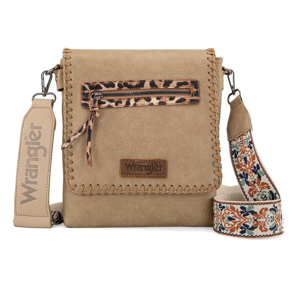 Wrangler Crossbody Bags for Women Satchel Purse Medium Shoulder Handbags with Detachable Guitar Straps, Pale Khaki