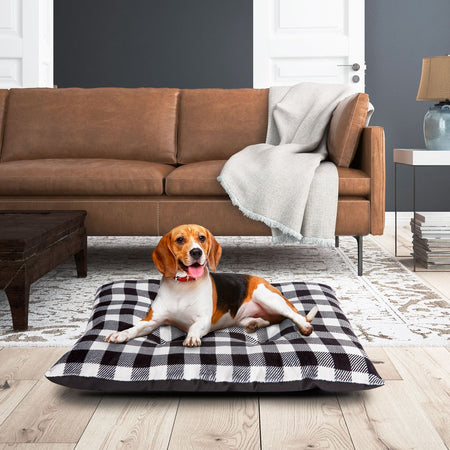 Tufted Pillow Large Dog Bed Gift Set, Red Knit & Black/White Buffalo Plaid