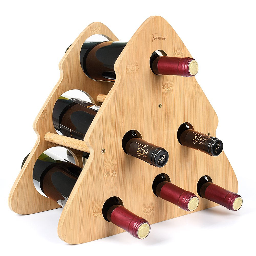 Bamboo Christmas Tree Wine Rack,6 Bottle Wine Rack for Dining Tables, Countertops, Kitchens and Cabinets, DIY Wine Bottle Holder, Wine Holder for Furniture Decoration