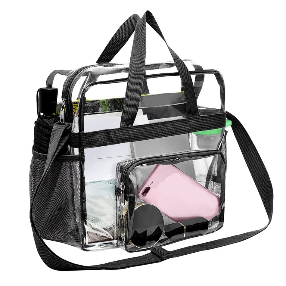 Clear Tote Bag, Large Waterproof Clear Crossbody Bag with Adjustable Strap for Stadium, Travel Handbag, 12X12X6''