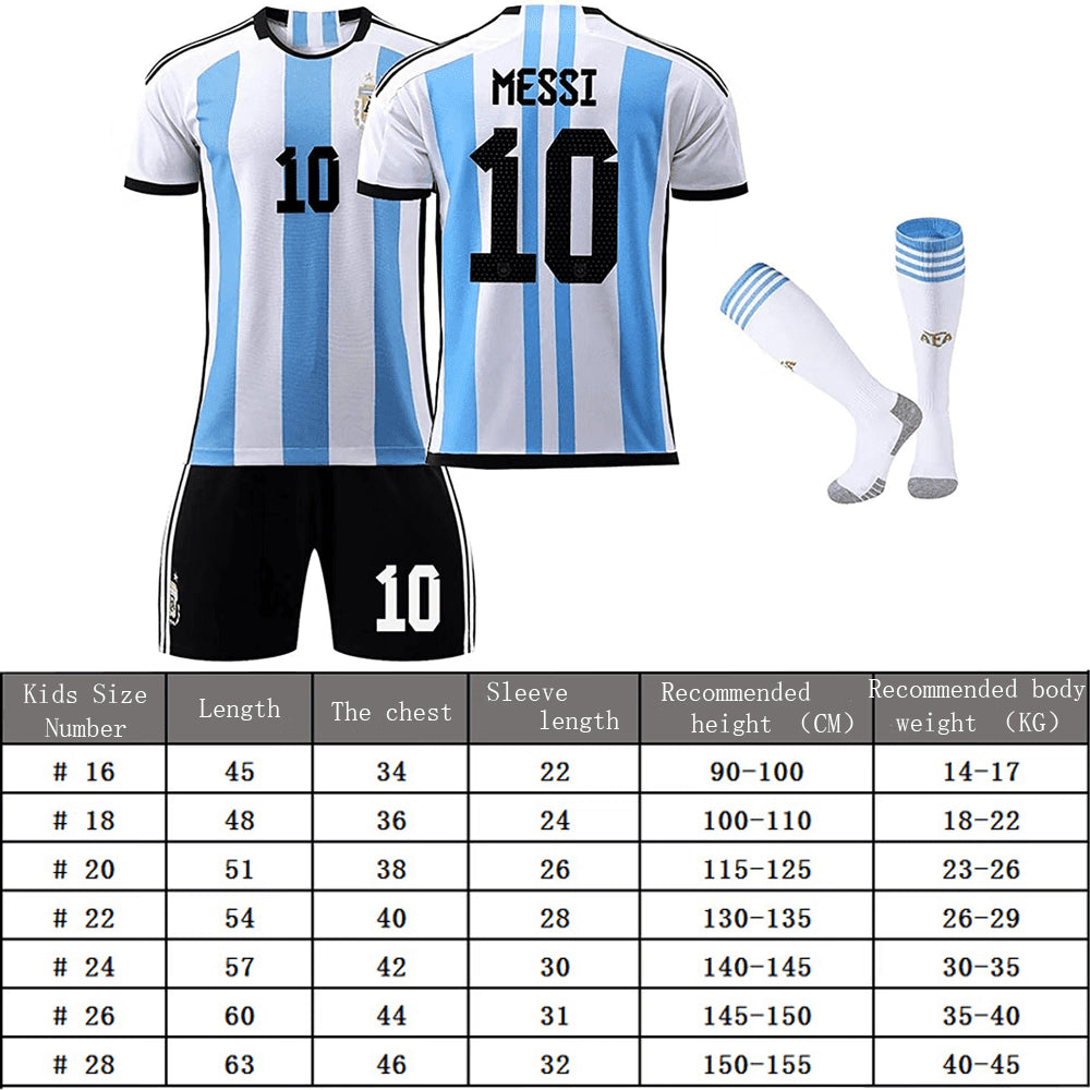 Argentina No.10 Messi Jersey (28 Yards), Argentina Soccer Jersey 2022, Messi Shirt Short Sleeve Football Kit, Kids/Adult Soccer Fans Gifts