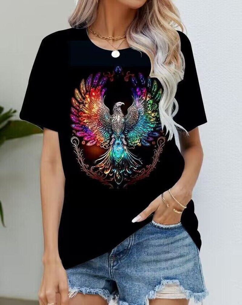 Blouse Women'S Black Flower T Shirt Fashion Soft Short Sleeve T-Shirt Casual Tee