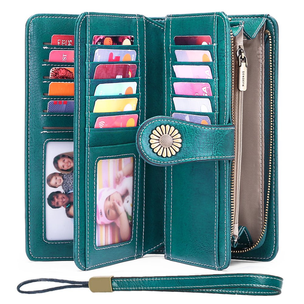 Wallets for Women Genuine Leather Credit Card Holder with RFID Blocking Large Capacity Wristlet