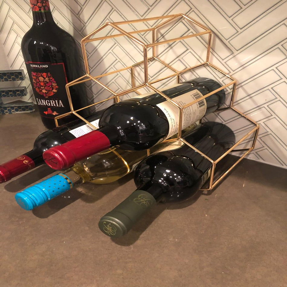 Metal Wine Racks | 6 Bottle Free Standing Wine Bottle Holder | Tabletop Cabinet Wine Rack | Modern Design Light Weight for Wine Lovers, Gold - 6 Bottle