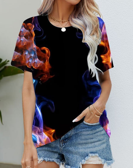 Blouse Women'S Black Flower T Shirt Fashion Soft Short Sleeve T-Shirt Casual Tee