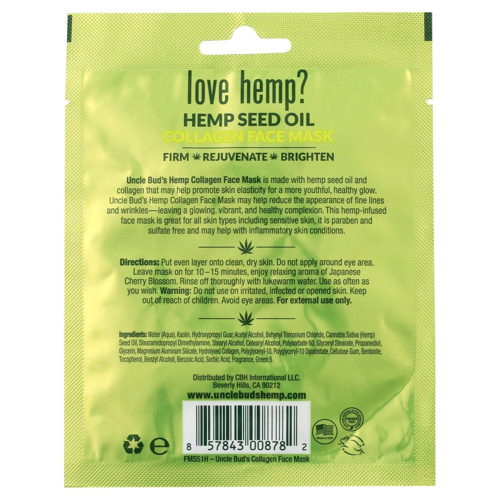 (4 Pack)  Hemp Oil Collagen Face Mask, 0.36 Oz