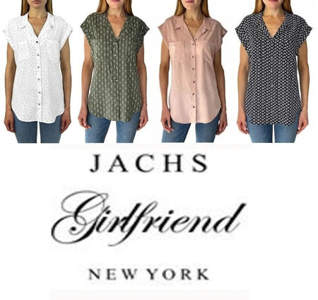 Jachs NY Girlfriend Women’S Printed Short Sleeve Blouse - Colors Sizes - 1577525