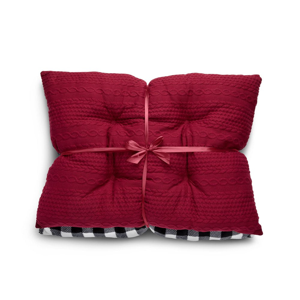 Tufted Pillow Large Dog Bed Gift Set, Red Knit & Black/White Buffalo Plaid