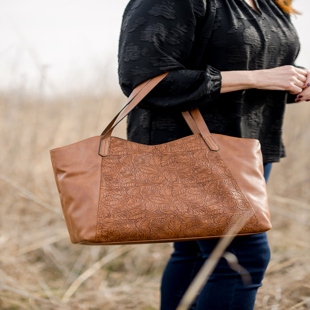 Tooled Scoop Tote Bag, Cognac, Women'S