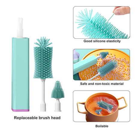 Electric Baby Bottle Brush Set with Rechargeable Electric Bottle Brush Cleaner and Replaceable Silicone Bottle Brushes and Straw Brush Cleaner, Waterproof Multi-Purpose Cleaning Brush