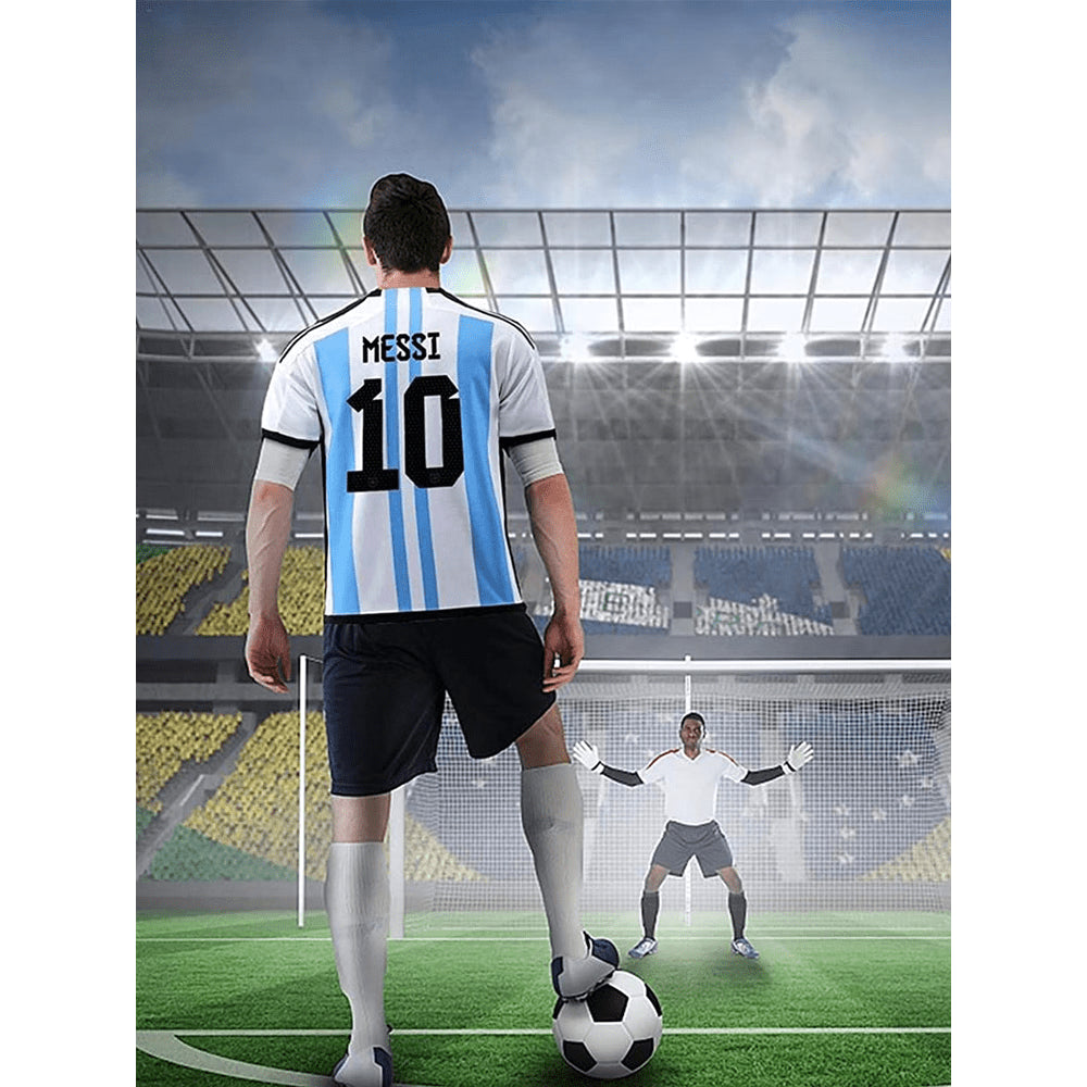 Argentina No.10 Messi Jersey (28 Yards), Argentina Soccer Jersey 2022, Messi Shirt Short Sleeve Football Kit, Kids/Adult Soccer Fans Gifts