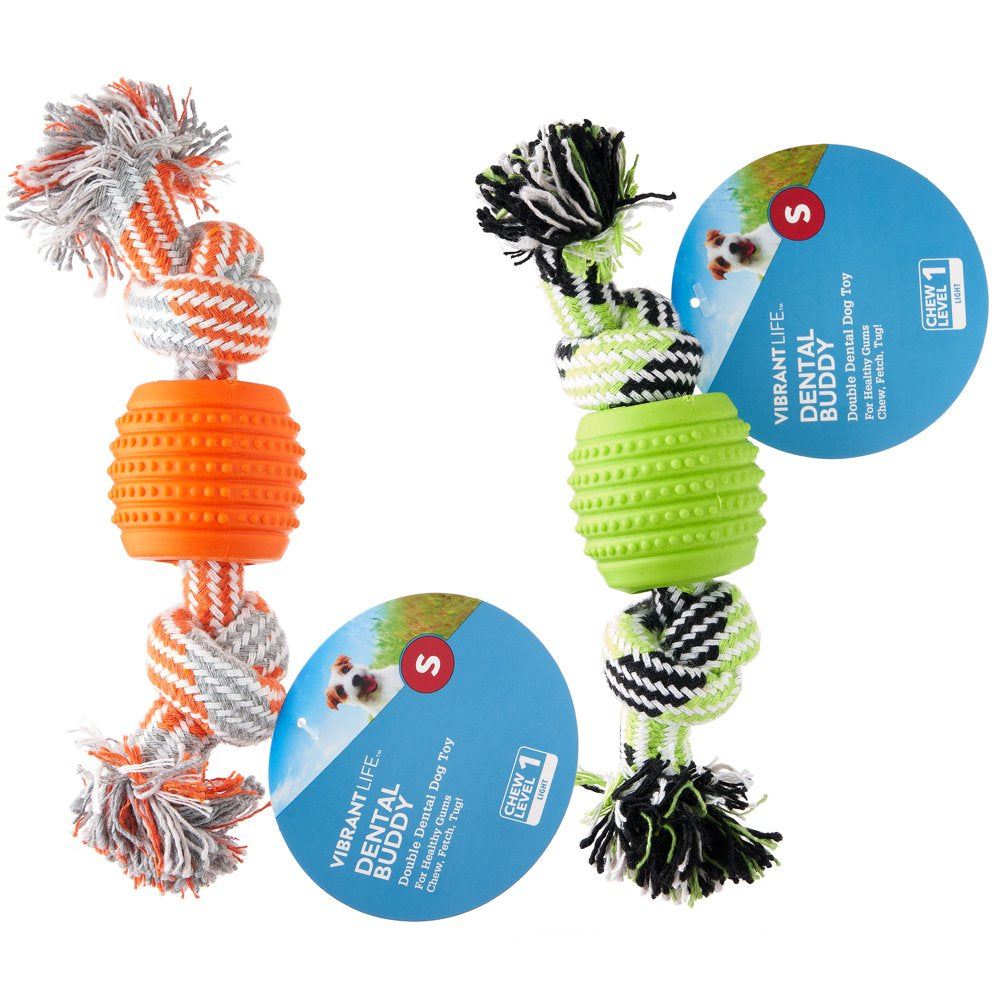 Double Dental Dog Rope Toy, Small, Chew Level 1, Assorted Colors, 1 Pack