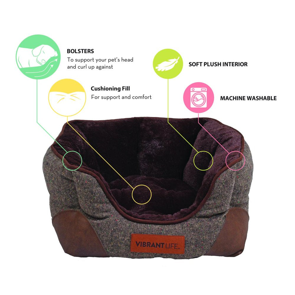 Small Cozy Cuddler-Style Dog & Cat Bed, Bed with High Walls, Brown