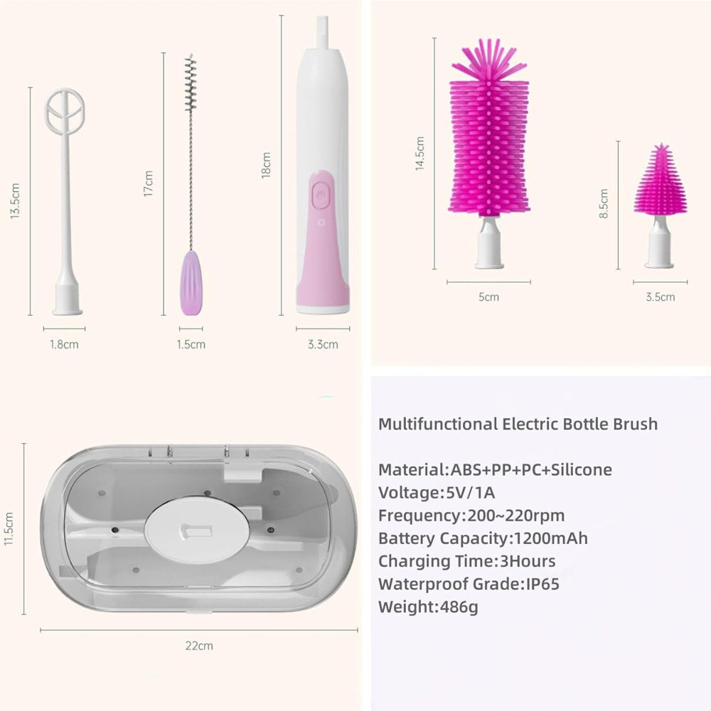 Electric Baby Bottle Brush Travel Set with Automatic Spinning Bottle Brush,Straw Brush and Electric Milk Frother,Suitable for Newborn Babies (Purple)