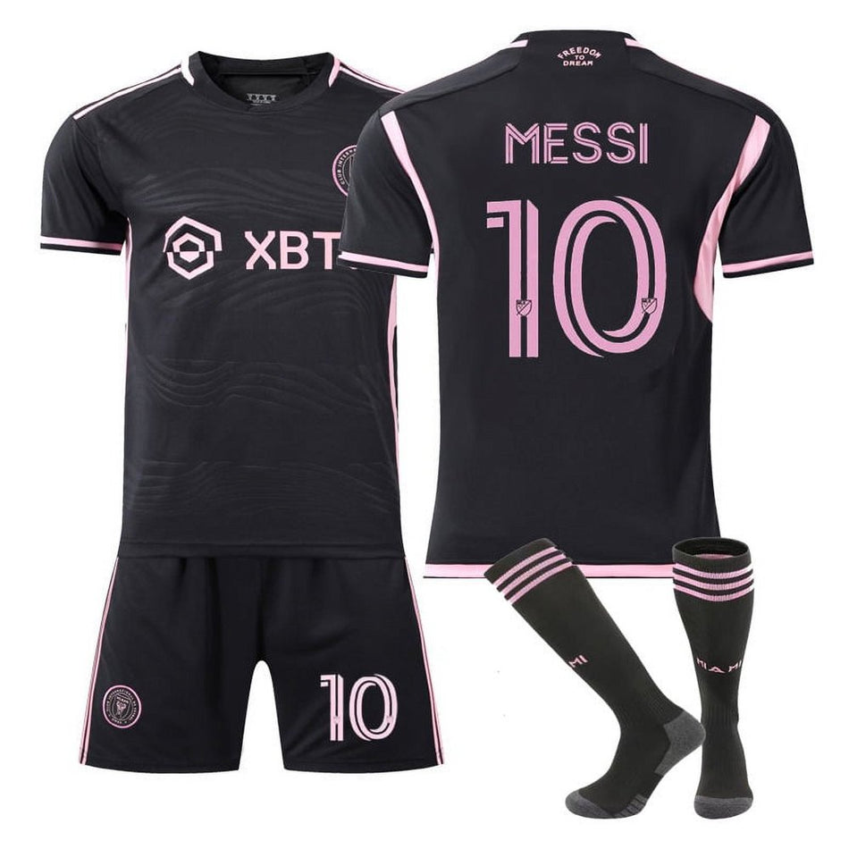 Soccer Jerseys for Mens & Womens Number #10 MESSI Printed Jersey Soccer Youth Practice Outfits Football Training Uniforms Black Away XS