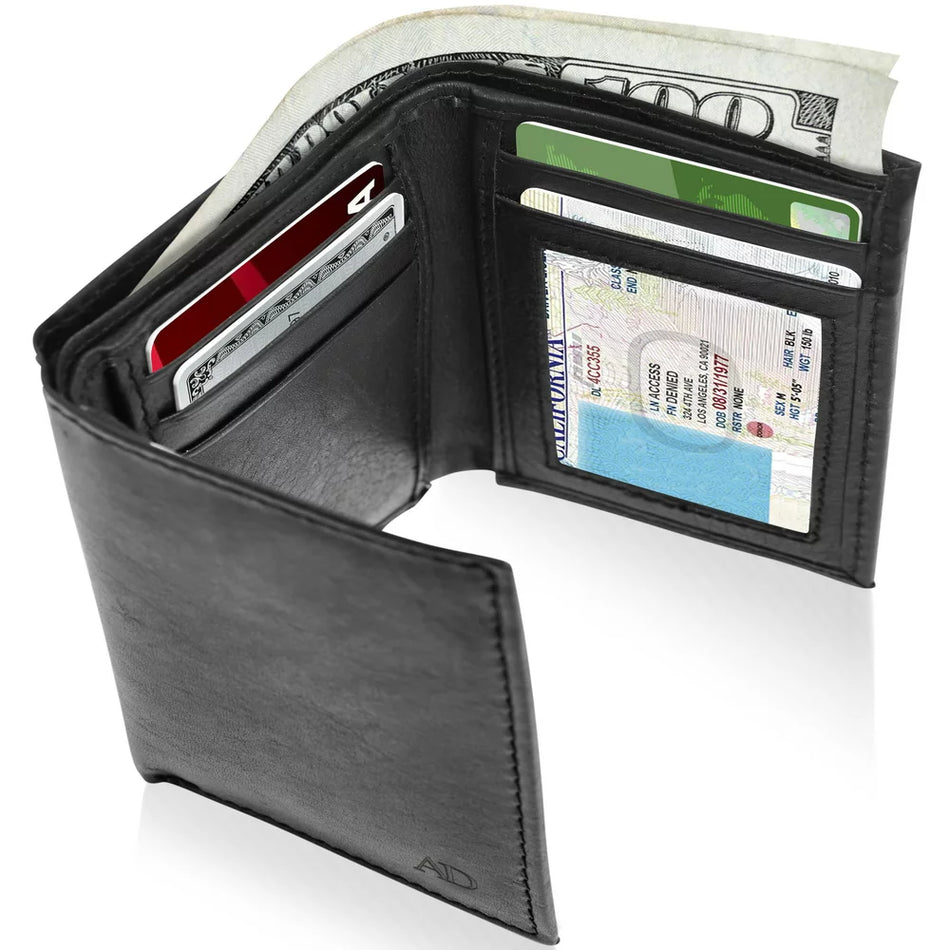 Genuine Leather Trifold Wallets for Men - Mens Trifold Wallet with ID Window Gifts for Men RFID Blocking