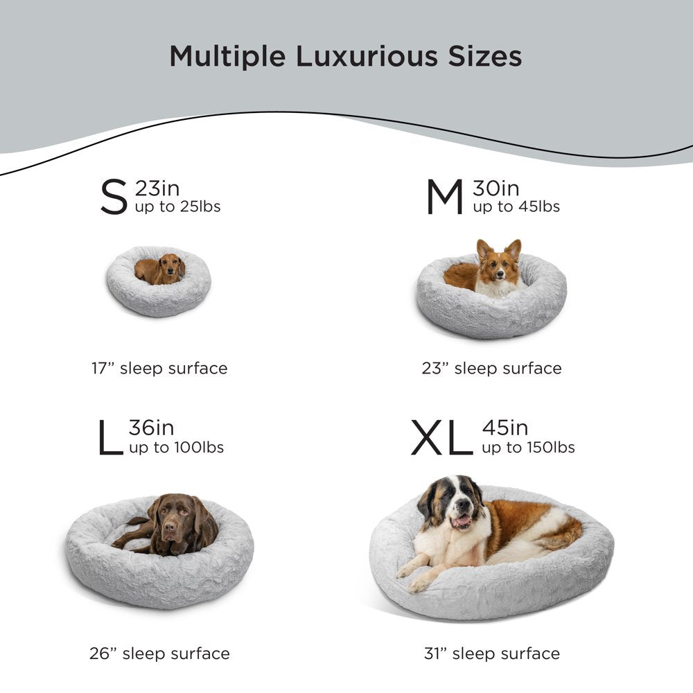 the Original Calming Donut Dog and Cat Bed in Lux Fur Gray, Medium 30"X30"