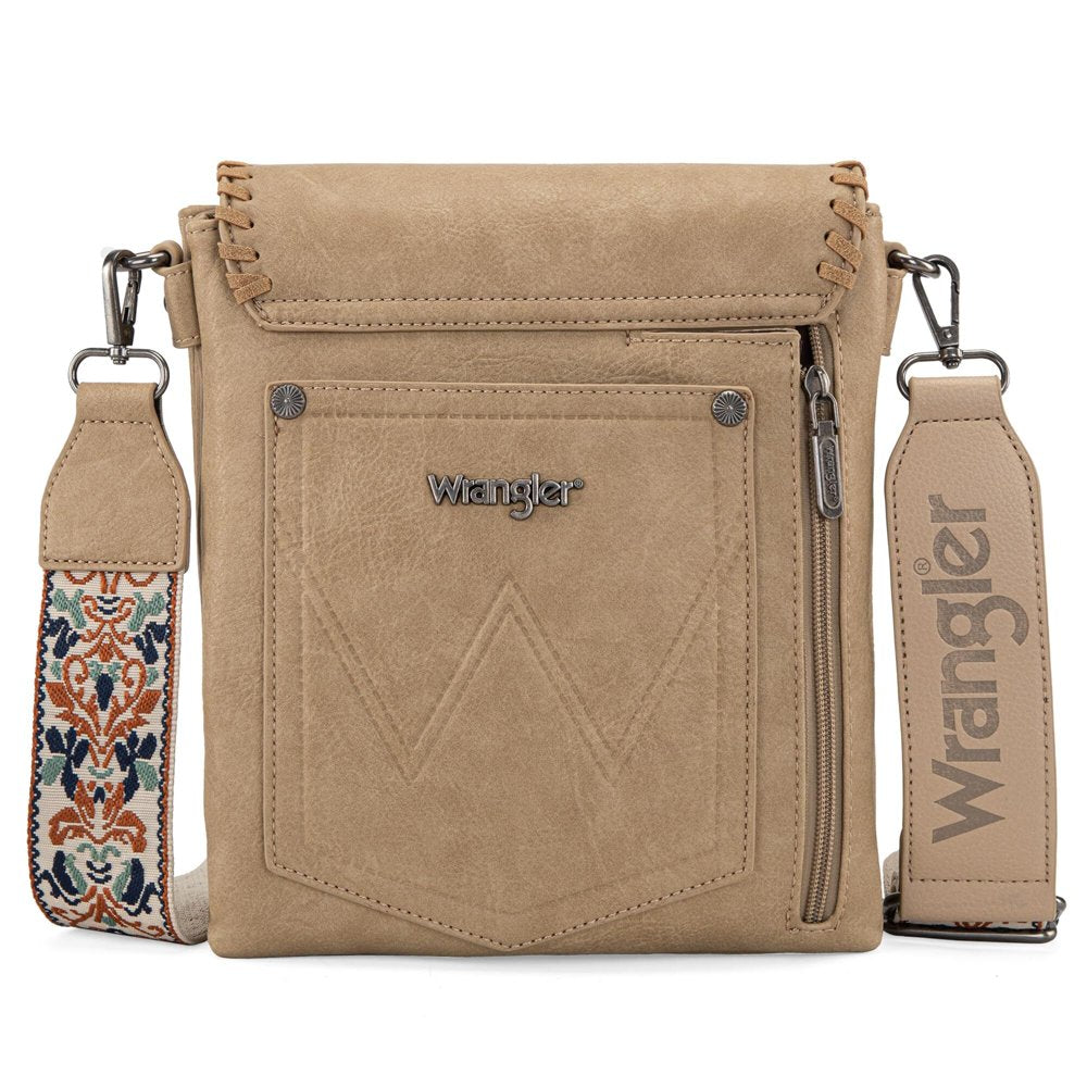 Wrangler Crossbody Bags for Women Satchel Purse Medium Shoulder Handbags with Detachable Guitar Straps, Pale Khaki