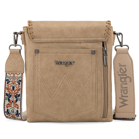 Wrangler Crossbody Bags for Women Satchel Purse Medium Shoulder Handbags with Detachable Guitar Straps, Pale Khaki