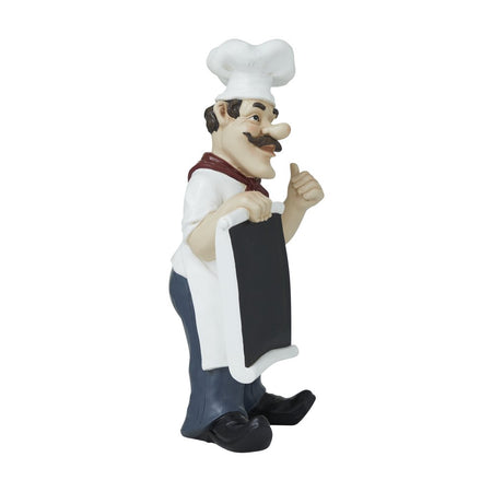 7" X 15" White Polystone Chef Sculpture with Chalkboard, by