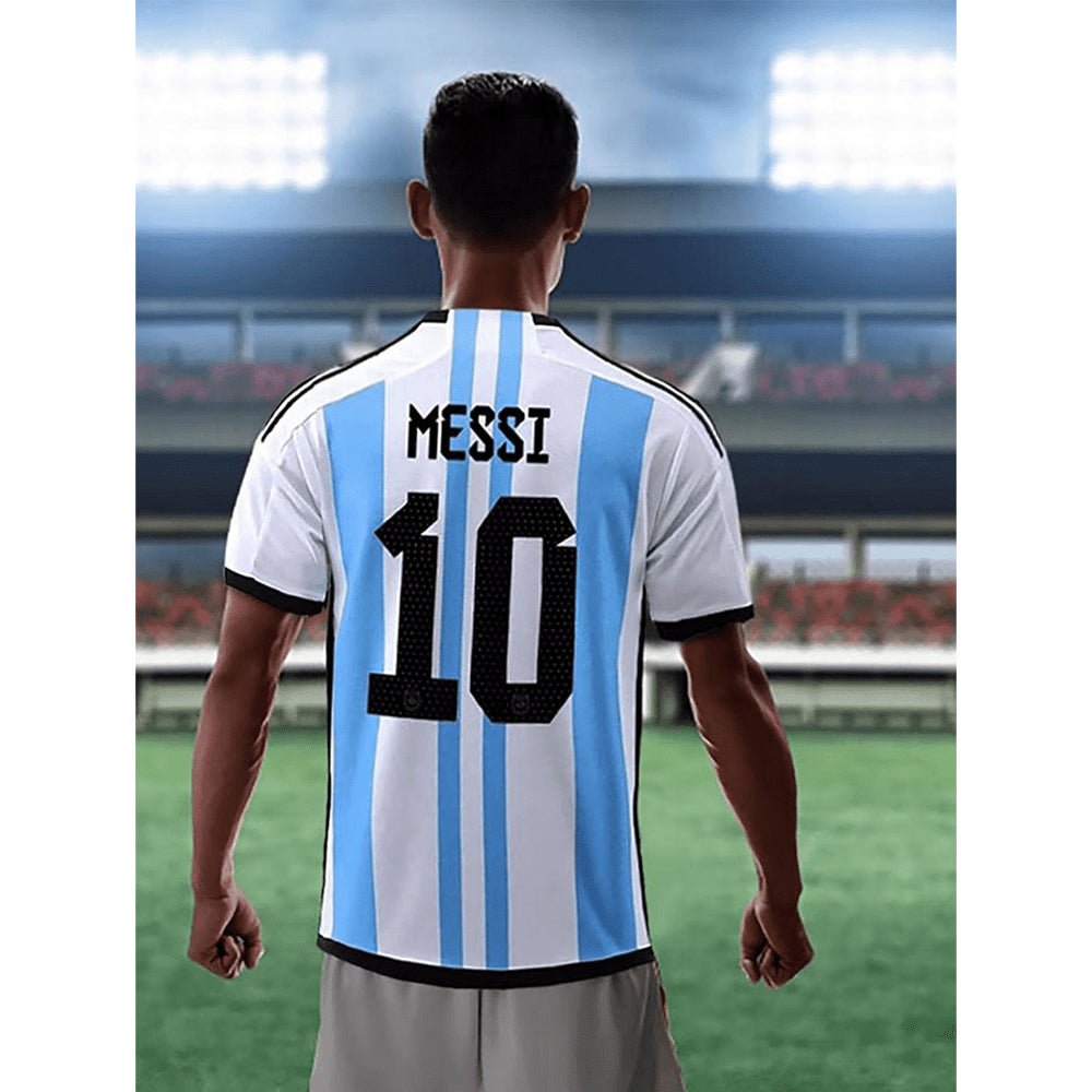 Argentina No.10 Messi Jersey (28 Yards), Argentina Soccer Jersey 2022, Messi Shirt Short Sleeve Football Kit, Kids/Adult Soccer Fans Gifts