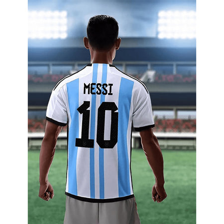 Argentina No.10 Messi Jersey (28 Yards), Argentina Soccer Jersey 2022, Messi Shirt Short Sleeve Football Kit, Kids/Adult Soccer Fans Gifts