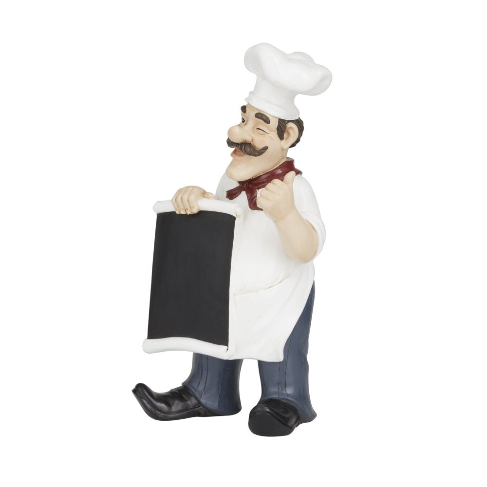 7" X 15" White Polystone Chef Sculpture with Chalkboard, by