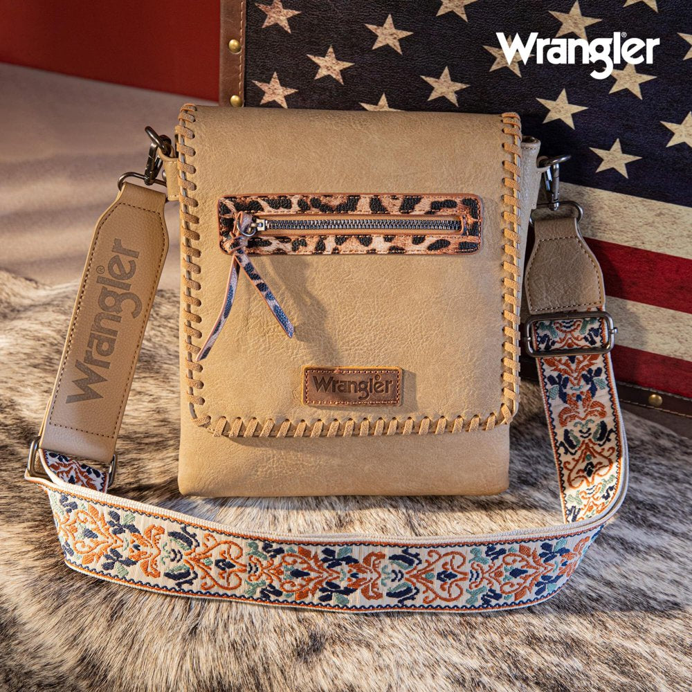 Wrangler Crossbody Bags for Women Satchel Purse Medium Shoulder Handbags with Detachable Guitar Straps, Pale Khaki