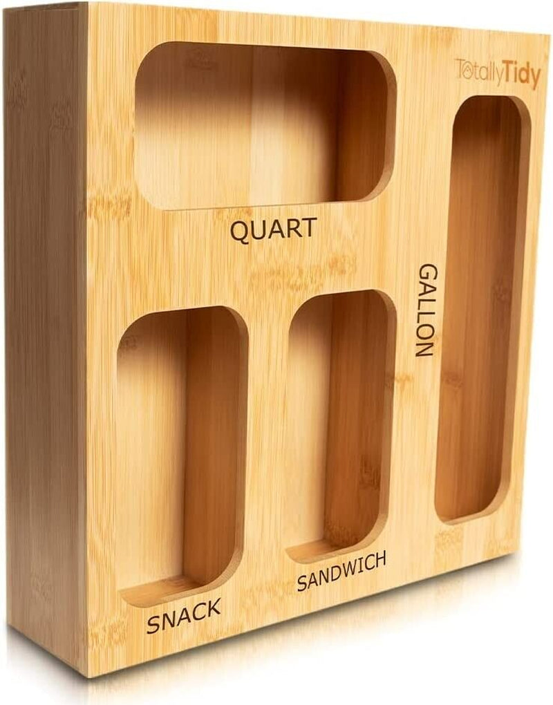 Bamboo Ziplock Bag Storage Organizer for Kitchen Drawer or Pantry, Fits Baggies