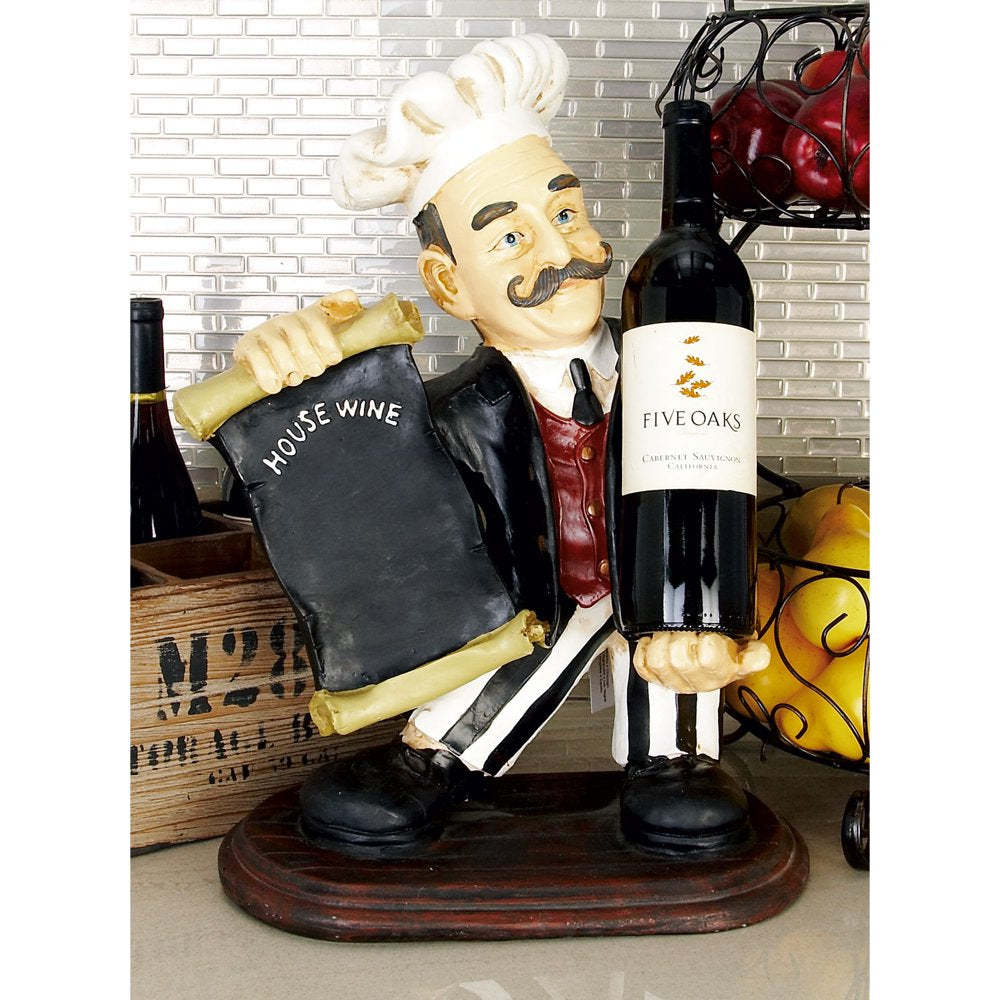 13" X 20" Black Polystone Chef Sculpture with Chalkboard and Wine Holder Slot, by