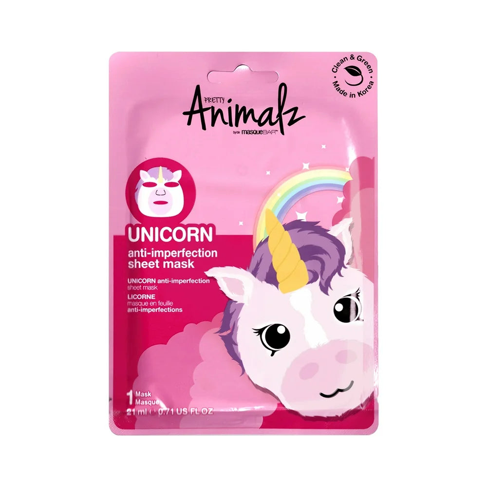 (3 Pack)  Pretty Animalz Unicorn Sheet Mask, Anti-Imperfection, One Sheet Mask, Acne Prone Skin