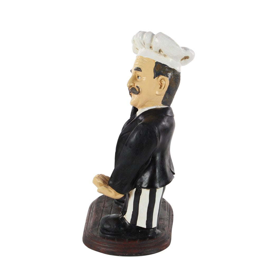 13" X 20" Black Polystone Chef Sculpture with Chalkboard and Wine Holder Slot, by