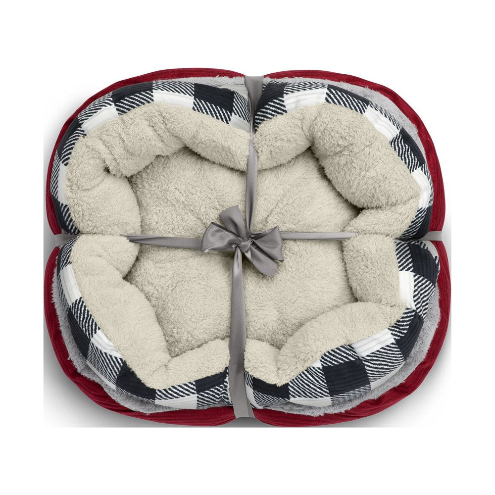 Cuddler Small Cat / Dog Bed Gift Set, Red and Black/White Buffalo Plaid