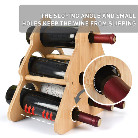 Bamboo Christmas Tree Wine Rack,6 Bottle Wine Rack for Dining Tables, Countertops, Kitchens and Cabinets, DIY Wine Bottle Holder, Wine Holder for Furniture Decoration