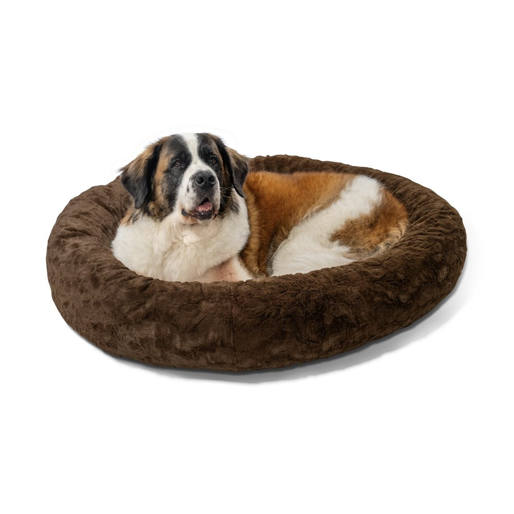 the Original Calming Donut Dog and Cat Bed in Lux Fur Dark Chocolate, Extra Large 45X45"