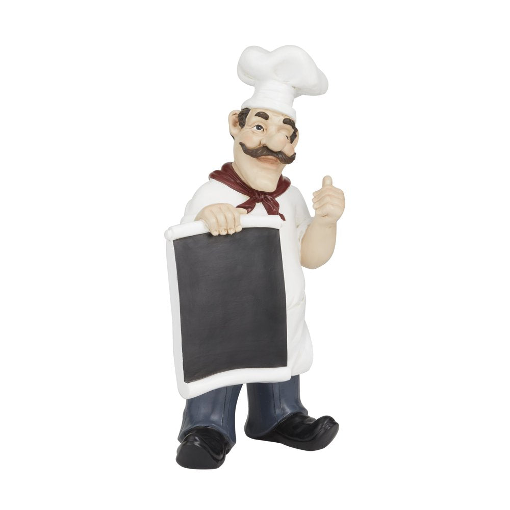 7" X 15" White Polystone Chef Sculpture with Chalkboard, by