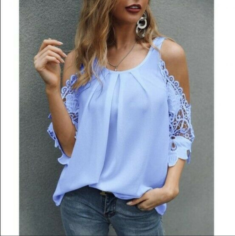 Summer New Women'S Sling Strapless Short-Sleeved Casual Solid Color Shirt