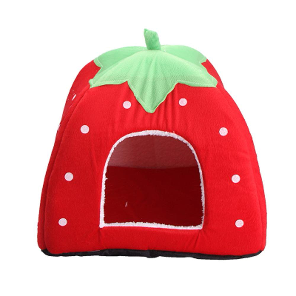 Strawberry Cat Cave Bed, Multi Size Plush Dog Cat Tent Bed House with Washable Pads for Small to Medium Cats and Dogs （Red L）