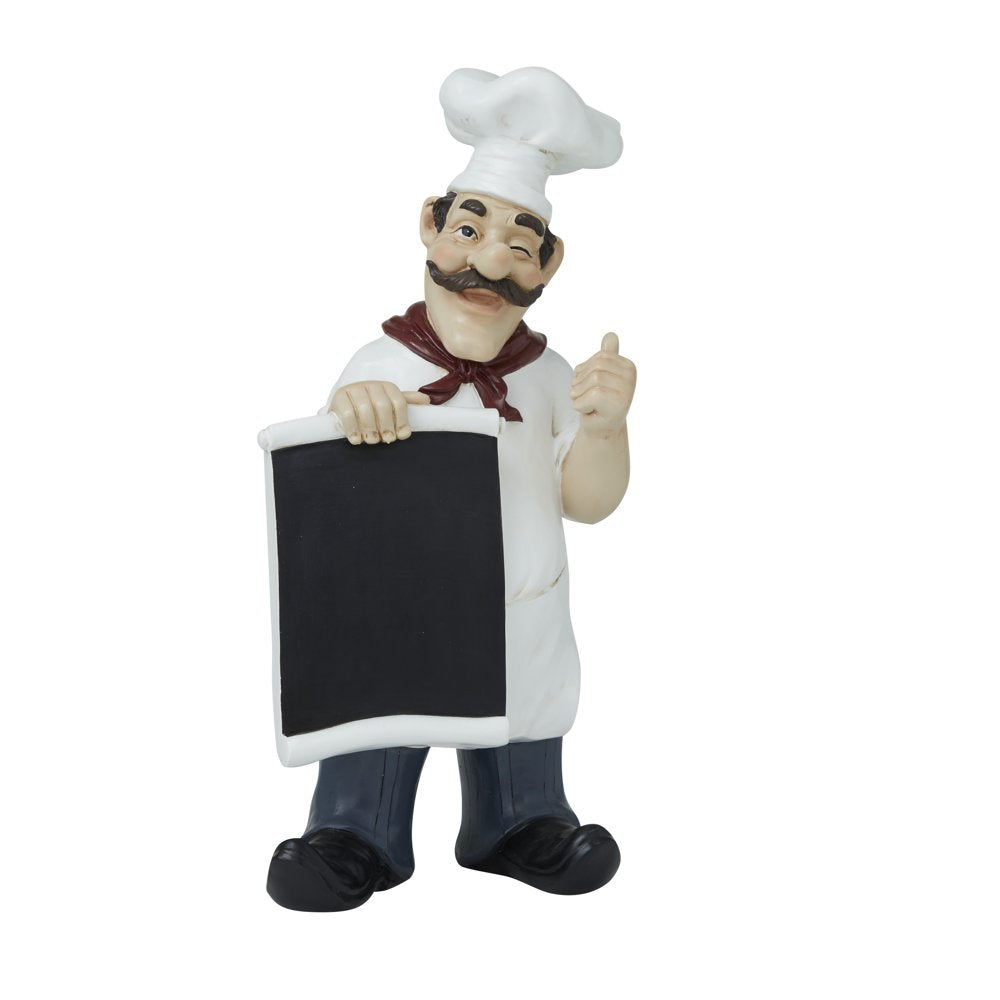 7" X 15" White Polystone Chef Sculpture with Chalkboard, by